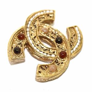 CHANEL A11 A ココマーク ブローチ パール カラーストーン ビジュー メタル ゴールドカラー