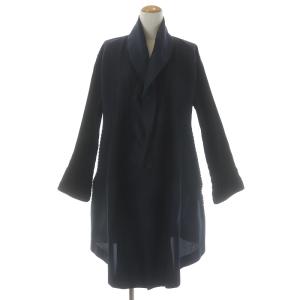 15SS スチーム プリーツジャケット ロング シングル ショールカラー 2 M 紺 黒