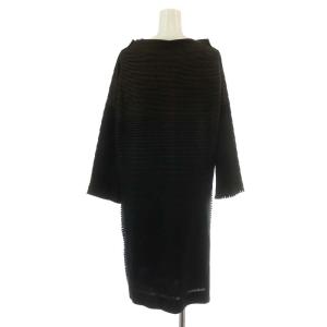 ISSEY MIYAKE 15AW A.POC INSIDE ワンピース ひざ丈 7分袖 ボーダー コットン 2 M 黒 ブラック IM54KH715