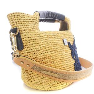 Athena New York ショルダーバッグ カゴバッグ ミニ 2WAY 花柄 レザー ベージュ ネイビー