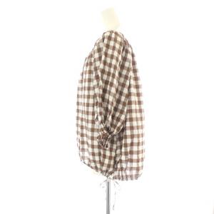 Spick&Span 21SS ギンガムギャザーボリュームブラウス シャツ バルンスリーブ チェック 五分袖 茶色 ブラウン 白 ホワイト 21-051-200-7030-2-0