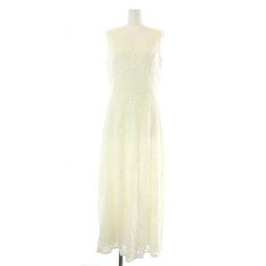 19SS ワンピース ロング マキシ フレア Vネック ノースリーブ レース 38 M 白 ホワイト