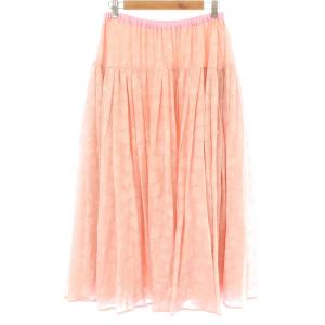 Drawer シルクプリントギャザースカート マキシ フレア ティアード 絹 花柄 38 ピンク