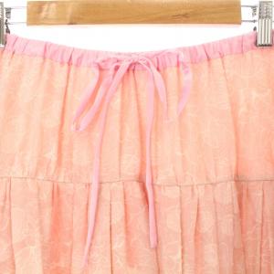 Drawer シルクプリントギャザースカート マキシ フレア ティアード 絹 花柄 38 ピンク
