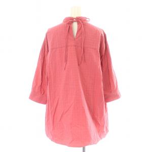 Drawer コットンドビースタンドカラーブラウス シャツ 七分袖 バックリボン 38 ピンク