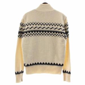 ARMANI JEANS ニットジャケット ハイネック ジップアップ 総柄 ウール M ホワイト ブラック