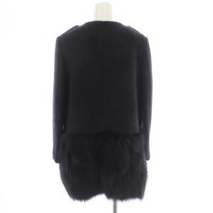 STUNNING LURE ノーカラーコート 毛皮 ファー 切替 ウール 2 ブラック