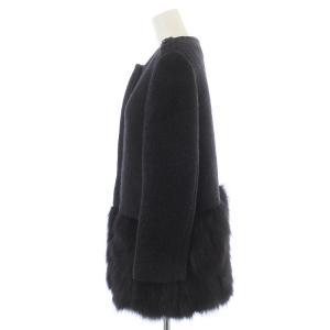 STUNNING LURE ノーカラーコート 毛皮 ファー 切替 ウール 2 ブラック