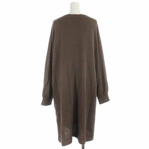 Leilian ニットワンピース ひざ丈 Vネック ウール 長袖 大きいサイズ 13+ XL 茶 ブラウン