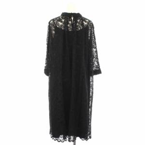 CELFORD 19AW Aラインワンピース 総レース 刺繍 スタンドカラー ひざ丈 七分袖 38 ブラック
