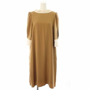 19AW ボウタイAラインワンピース ひざ丈 七分袖 38 ブラウン