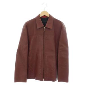 homme ライダース シングルジャケット 羊革 裏地チェック 46 ボルドー