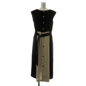 21SS リネンタッチバイカラーワンピース S ベージュ