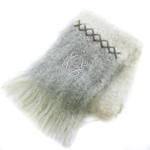 LOEWE マフラー ストール アナグラム フリンジ ウール モヘヤ混 グレージュ