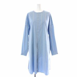 20AW コットンストレッチブロードクルーネックチュニックシャツ ストライプ 長袖 36 S 水色