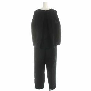 ENFOLD PEライトダブルクロスオールインワン オーバーオール サロペット パンツ ロング ノースリーブ 36 S 黒 ブラック