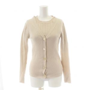 アンサンブル ニット カーディガン リブ Vネック 大きいボタン 38 M ベージュ