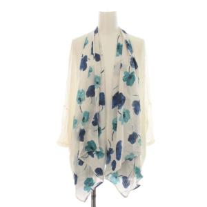 18SS カーディガン ショールカラー ニット シフォン 切替 花柄 七分袖 36 S 白 ホワイト 水色