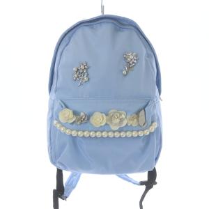 リュックサック デイパック ビジュー パール フラワーモチーフ ナイロン ライトブルー