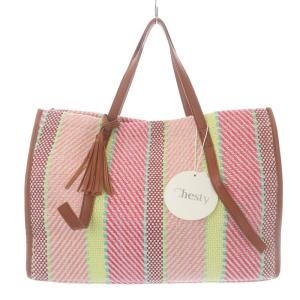 トートバッグ ショルダーバッグ 総柄 編み込み タッセル ピンク マルチカラー 12S031