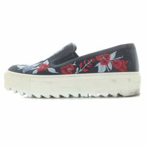 厚底シューズ プラットフォームシューズ キャンバス シャークソール 花柄 刺繍 6.5D 24cm 紺 ネイビー