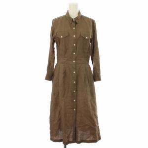 シャツワンピース ロング 長袖 2 ブラウン