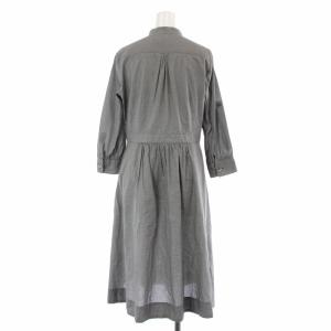 MARGARET HOWELL シャツワンピース フレア ひざ丈 七分袖 ノーカラー バンドカラー ロールアップ 2 グレー