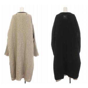 Y's 19AW ロングコート ノーカラー リバーシブル リネン ウール 1 ベージュ ブラック