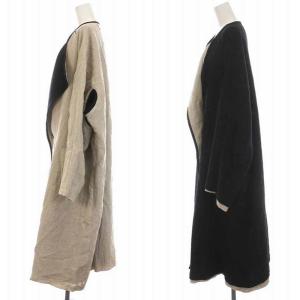 Y's 19AW ロングコート ノーカラー リバーシブル リネン ウール 1 ベージュ ブラック