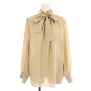 ボウ ハイネック ブラウス プルオーバー シャツ シアー 長袖 ベージュ