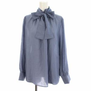 UNITED ARROWS ボウ ハイネック ブラウス プルオーバー シャツ シアー 長袖 ライトブルー