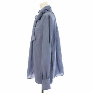 UNITED ARROWS ボウ ハイネック ブラウス プルオーバー シャツ シアー 長袖 ライトブルー