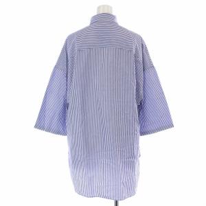 MADISONBLUE シャツ 七分袖 ストライプ ロゴ刺繍 S ブルー ホワイト