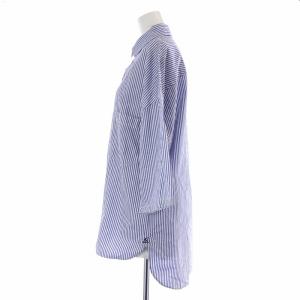 MADISONBLUE シャツ 七分袖 ストライプ ロゴ刺繍 S ブルー ホワイト