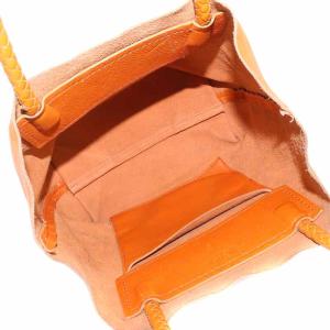 HIROFU トートバッグ ハンドバッグ レザー ロゴ型押し オレンジ