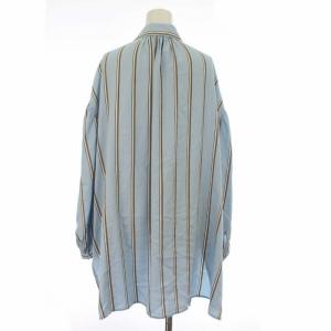 CHRISTIAN DADA 18AW ブラウス シャツ ストライプ 絹混 シルク混 オーバーサイズ 長袖 34 S 水色 サックス 茶 ブラウン 白 ホワイト