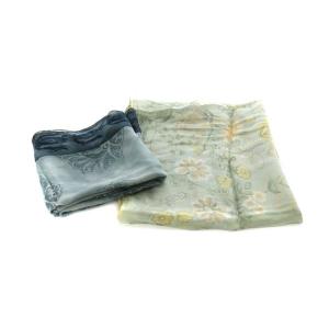 スカーフ ストール 2点セット 花柄 シルク 絹 ライトグリーン 紺 ネイビー