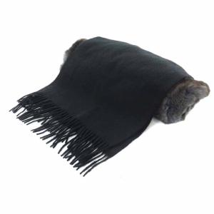 Paul Stuart マフラー カシミヤ レッキスファー 切替 フリンジ ブラック