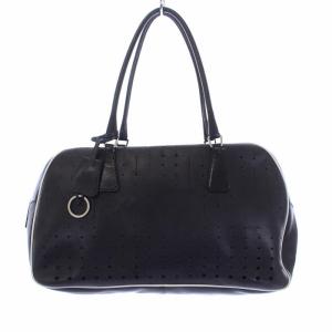 三角プレート ボストンバッグ ハンドバッグ ハンチングレザー 黒 ブラック