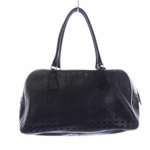 PRADA 三角プレート ボストンバッグ ハンドバッグ ハンチングレザー 黒 ブラック