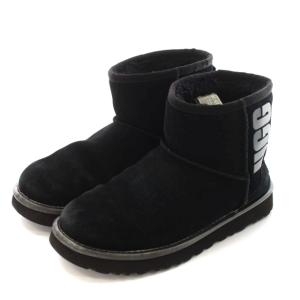 UGG australia サイドロゴ クラシック ムートンブーツ ショートブーツ US6 ブラック