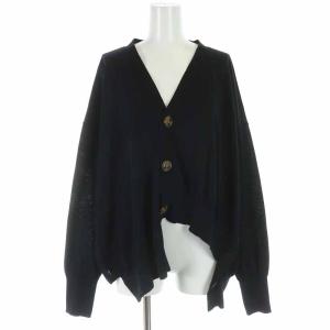 21SS ハイゲージコットンアシンメトリーカーディガン ニット マーブルボタン 長袖 38 黒