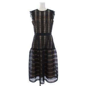 19SS CWF0192035 ストライプレースワンピース 刺繍 38 ブラック