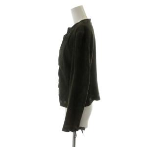 GIORGIO ARMANI ノーカラージャケット スウェード リボン 40 M カーキ