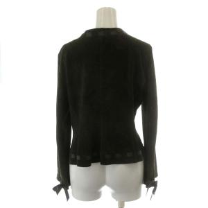 GIORGIO ARMANI ノーカラージャケット スウェード リボン 40 M カーキ