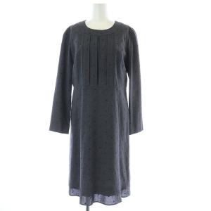 ORIGINAL タイトワンピース ひざ丈 長袖 バックジップ ドット 刺繍 グレー パープル