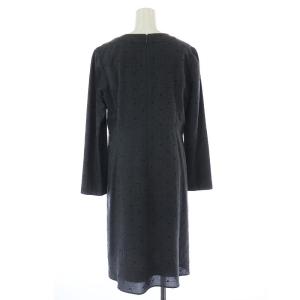 Leilian ORIGINAL タイトワンピース ひざ丈 長袖 バックジップ ドット 刺繍 グレー パープル