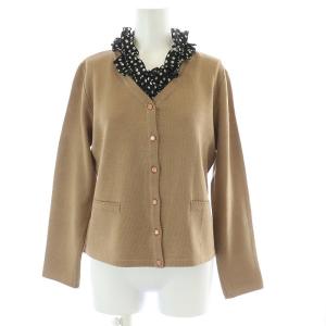 カーディガン ニット 長袖 ドット フリルカラー つけ襟 ウール 11 ブラウン