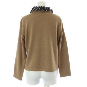 Leilian カーディガン ニット 長袖 ドット フリルカラー つけ襟 ウール 11 ブラウン