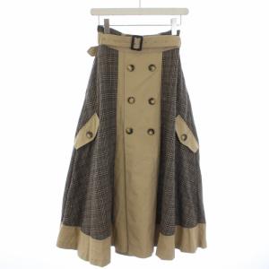 STUDIOUS 別注 チェックトレンチスカート フレア 柄切替 ベルト F ベージュ ブラック